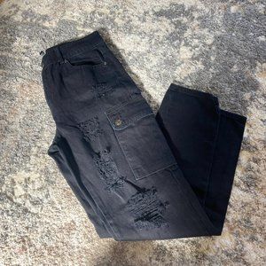 3/$15 Distressed Black Cargo Jeans